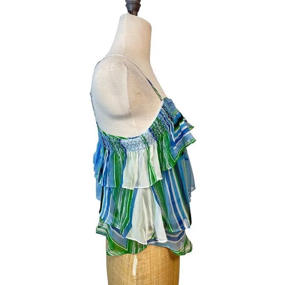 Tracy Reece Blue Green Stripe Silk Summer Top Small - Picture 2 of 5